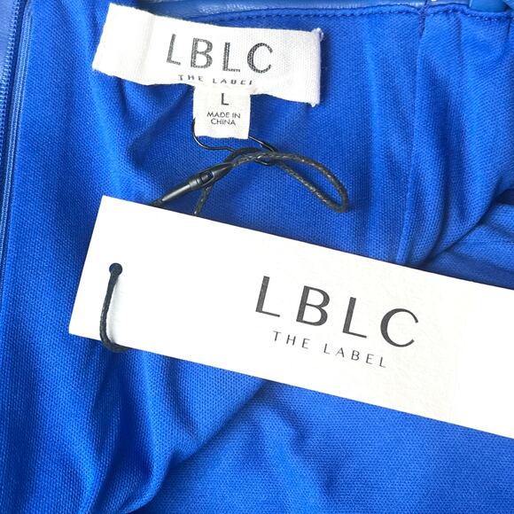 NWT LBLC The Label Marta Sleeveless Mini Dress Vegan Faux Leather Blue Sz L - Picture 8 of 8